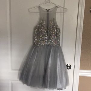 Grey Sequined Prom Dress